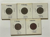 1904, 1905, 1906. 1907, 1908 Liberty Nickels