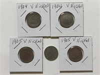 (2) 1904, (3) 1905 Liberty Nickels