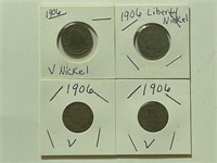 (4) 1906 Liberty Nickels