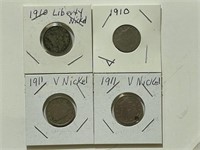 (2) 1910, (2) 1911 Liberty Nickels