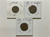 1910, 1911,  1912 Liberty Nickels