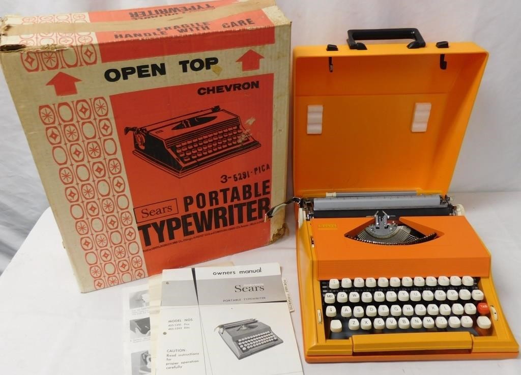 1970's Sears Chevron Orange Typewriter & Box