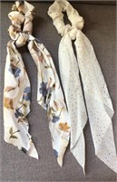 2 Ponytail scarfs Cream & Gold, Blue & Earthtones
