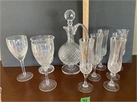 Crystal decanter/ vase and glasses