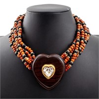 Celine Gilt Metal and Mahogany Heart Necklace