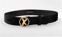 Paloma Picasso Gold-Tone Black Leather Belt