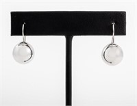 14K White Gold French Wire Ball Drop Earrings