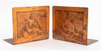Hammered Copper Bookends w/ Ship Motif, Pair