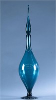 Blenko peacock footed vase with stopper.