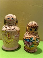 Carved Painted & Burned Wood Russian Nesting Dolls