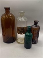 Older Apothecary Bottles Amber Green