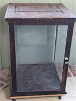 Antique Metal & Wood Framed Glass Display Cabinet