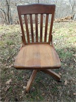 Industrial Oak Desk Chair, Rolls Good