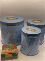 Vintage Blue Metal Canister Set Nesco & Pesto Jar