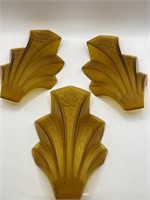 3 Art Deco Amber Slip Shades for Light Fixture,