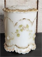 Antique Painted Milk Glass Canister #185 w/ Lid
