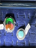 TWO GERMAN SILVER RINGS, TURQUOISE ONE IS SZ 8,