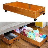 2-Pack Solid Wood Under Bed Storage with Wheels,