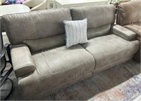 Modern taupe upholstered power reclining sofa