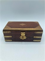 Indian Small Wooden Box With Brass Inlays
