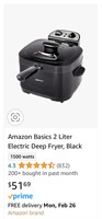 Amazon Basics 2 Liter Electric Deep Fryer, Black