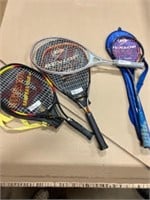 Assorted Rackets, 3x tennis, 1 squash