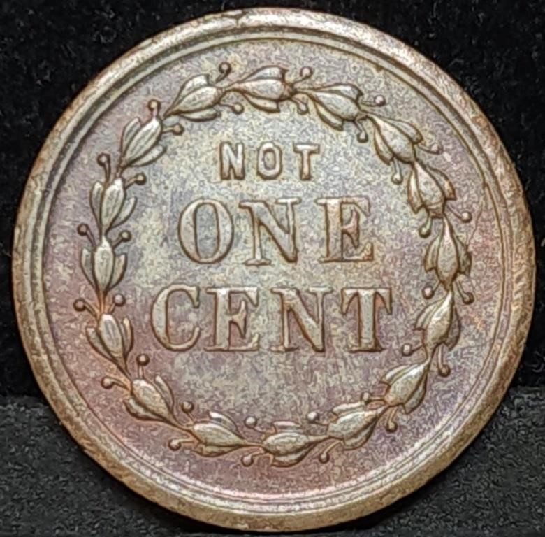 1863 Not One Cent Civil War Token, High Grade