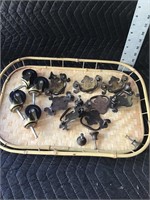 Vintage Brass Hardware Tray Lot Pulls Knobs And