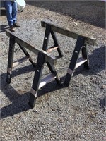 Pair of saw horses with Metal folding bases