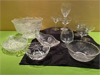 Cut Clear Glass Fruit Bowl, Wine Glasses, Candy+++