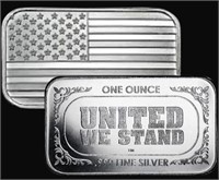One Ounce: .999 Fine Silver Flag Bar