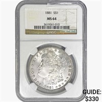 1881 Morgan Silver Dollar NGC MS64