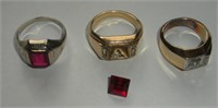 3 Mens Gold Plated Rings Size 8
