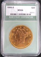 1888-S $20 Gold Double Eagle, NTC MS64