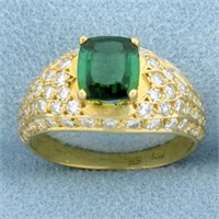 Tsavorite Garnet and Diamond Ring in 18K Yellow Go