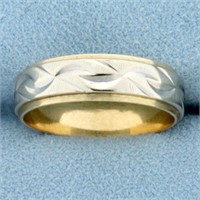 Two Tone Wave Design Wedding Band Ring in 14K Yell