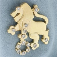 Vintage Diamond Lion Pendant or Pin in 14K Yellow