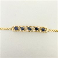 Sapphire and Diamond Bar Bracelet in 14K Yellow Go