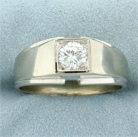 Mens 1ct Diamond Solitaire Ring in 14K White Gold