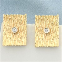 Wood Grain Design Diamond Earrings in 14K Yellow G