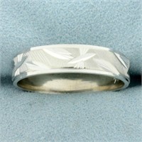 Mens Diamond Cut Band Ring in 14K White Gold