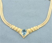 Light Blue Sapphire Herringbone Necklace in 14k Ye