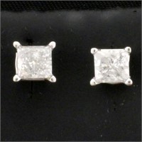 1ct TW Princess Cut Diamond Stud Earrings in 14K W