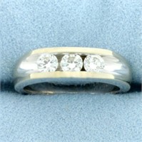 3 Stone Diamond Wedding Band Ring in 14k White Gol