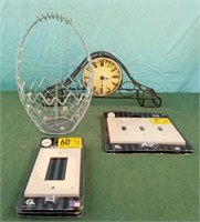 Clock, wire basket and light plates