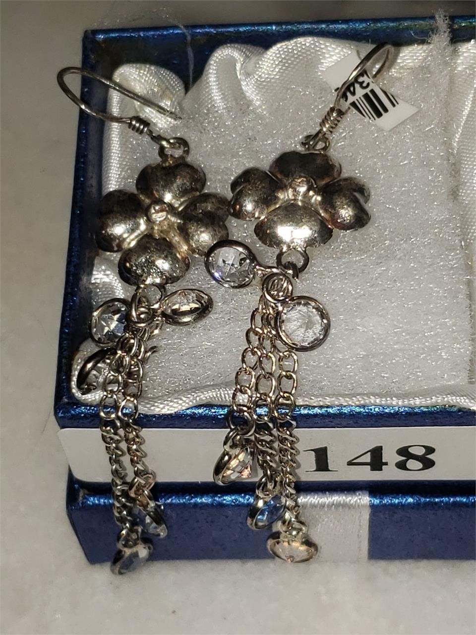 New Sterling Dangle Earrings Clover w/crystals