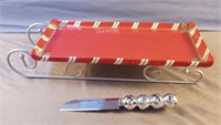 Christmas sleigh serving tray and cutting knife