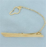 Vintage Engraved Tie Bar Clip with Chain in 18k Ye