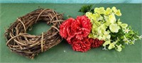 Stick wreath and faux flowers crafts