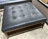 Tufted Leather Style Ottoman with bottom storage